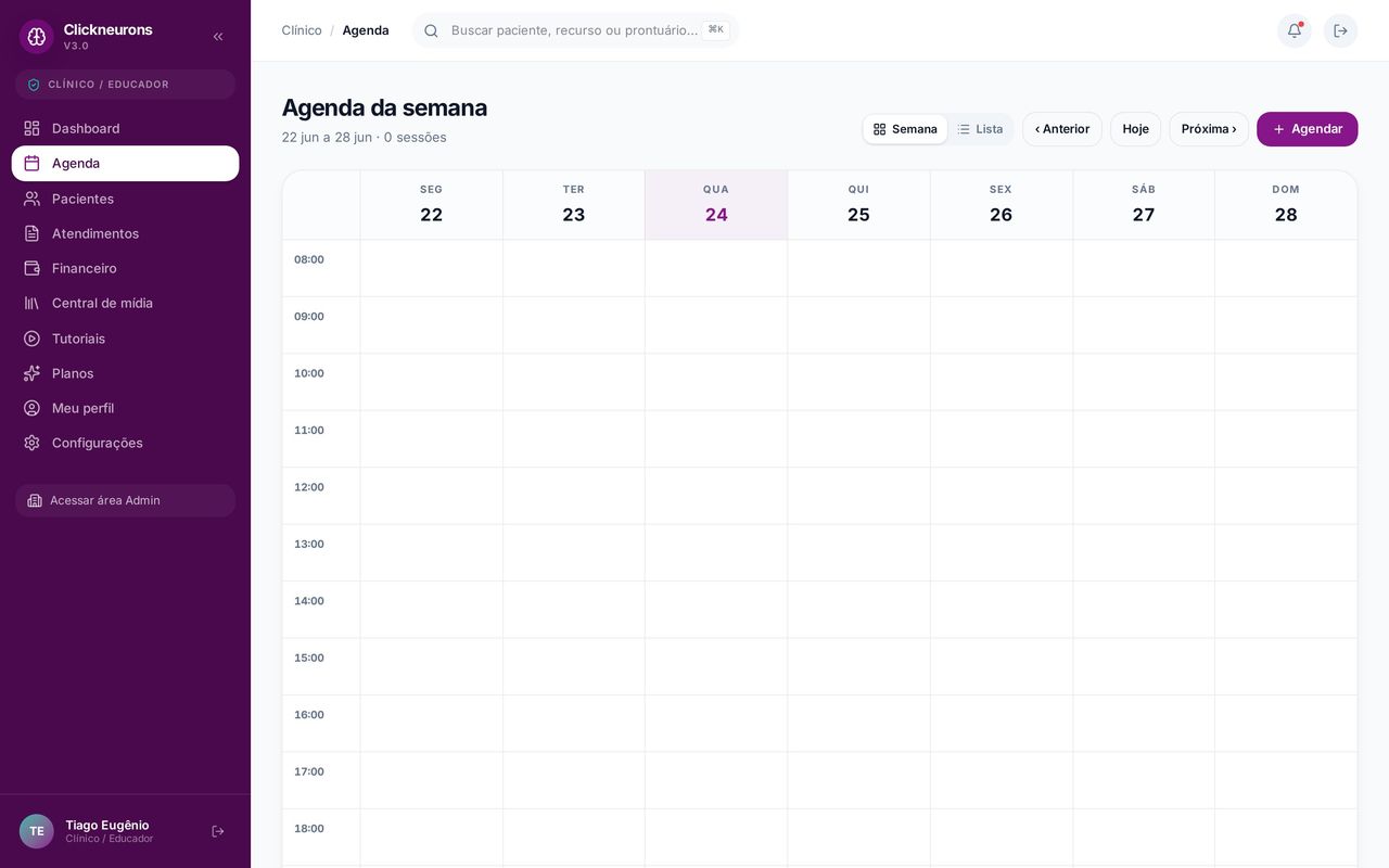 Agenda da clínica com lembretes automáticos